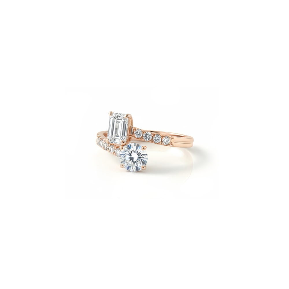 Lia Fáil Luminous Bloom emerald-cut and round-cut pavé Toi et Moi diamond ring