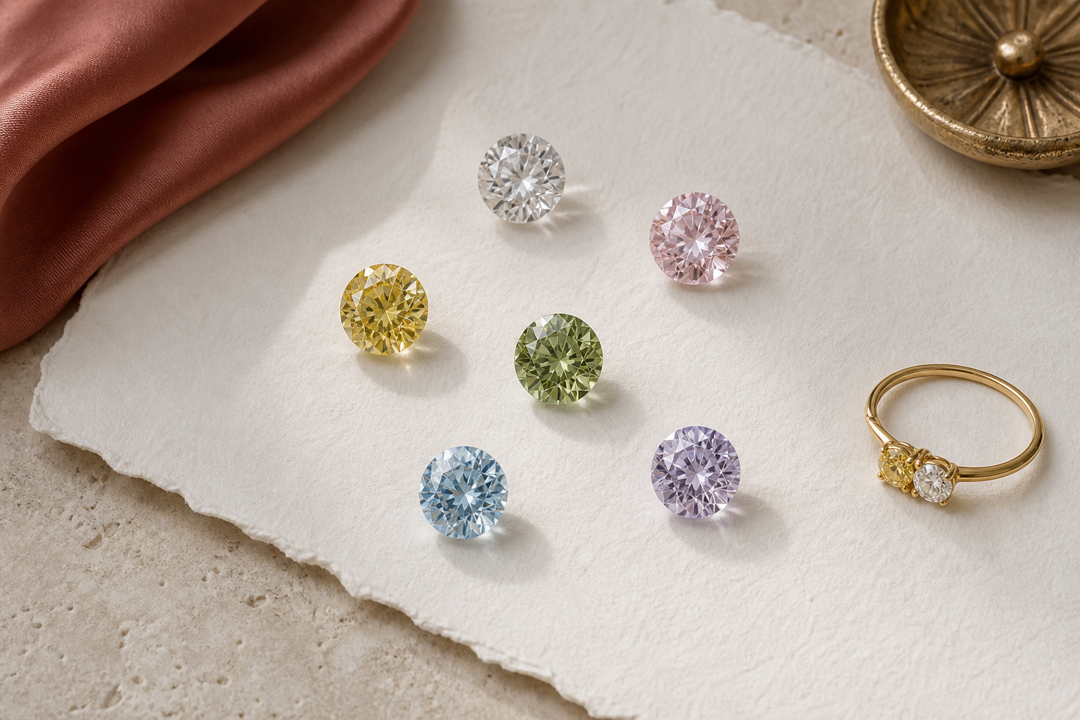 Custom Lia Fáil two-stone birthstone ring with a fancy pink oval diamond and colorless emerald-cut diamond